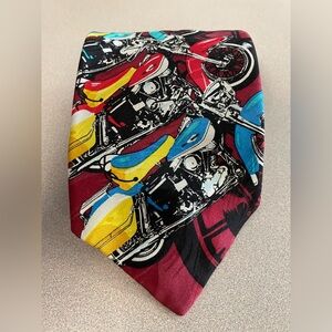 RM Style Motorcycle Novelty Neck Tie Red Black Graphic Statement Tie